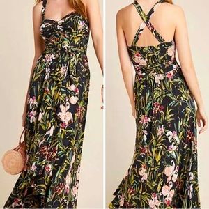 Maeve Anthropologie Faux Wrap Maxi Dress Floral Black - Multi X-Large